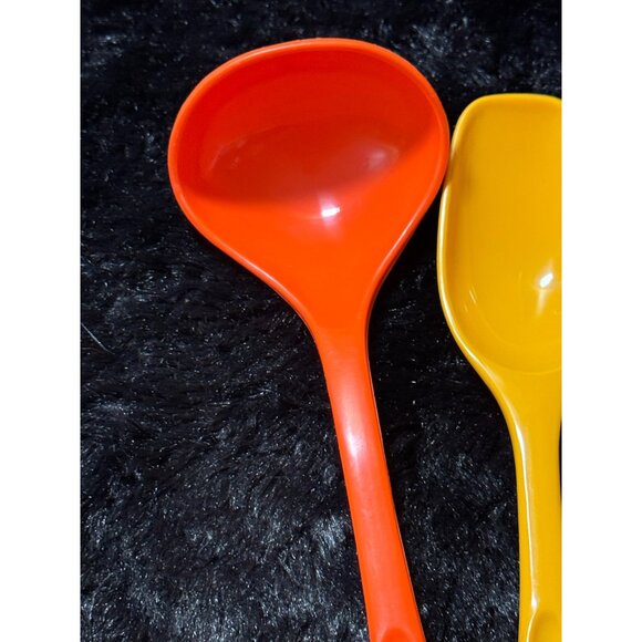 Vintage Foley Melmac Ladle & 2 Spoons Bright Orange & Yellow Durable Kitchen - Picture 3 of 6